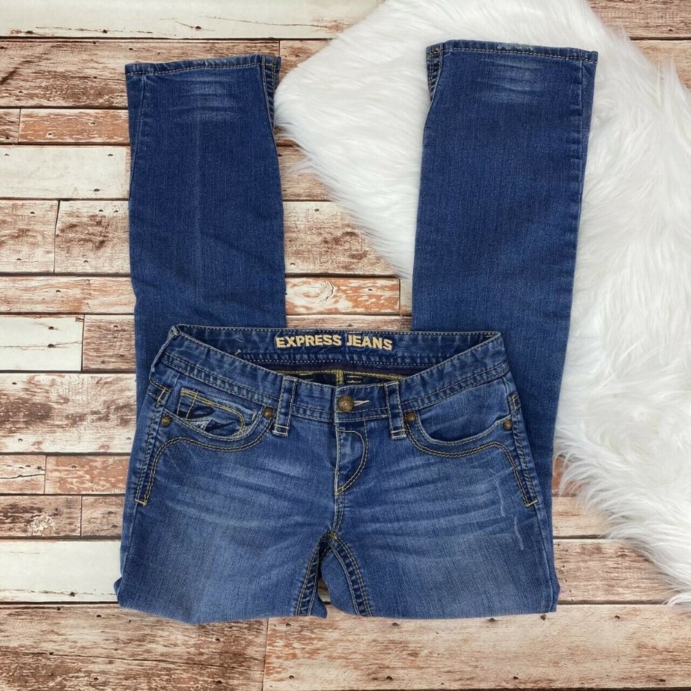 Express Bootcut Jeans Size 6 Stretch Medium Wash - Picture 2 of 7